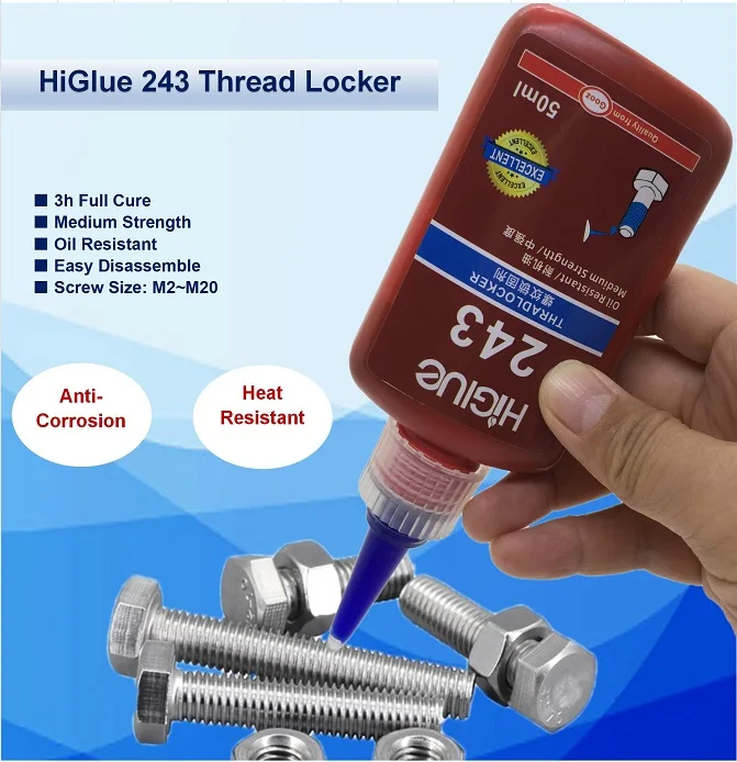 Locktight for Nuts Bolts Fasteners and Metals Thread Lock 242 Medium  Strength - China Thread Lock 242 Medium Strength, Anaerobic Adhesive for  Screw and Metal