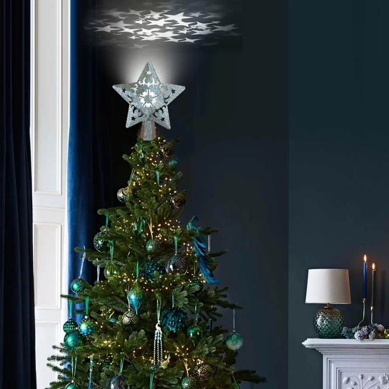 Rotating Christmas Tree Star Tree Topper With Projector