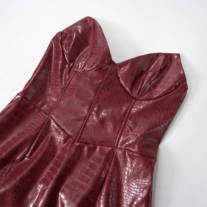 knee length dresses for ladies Nikki Faux Leather Foldover Bodycon Mini Dress main image 0