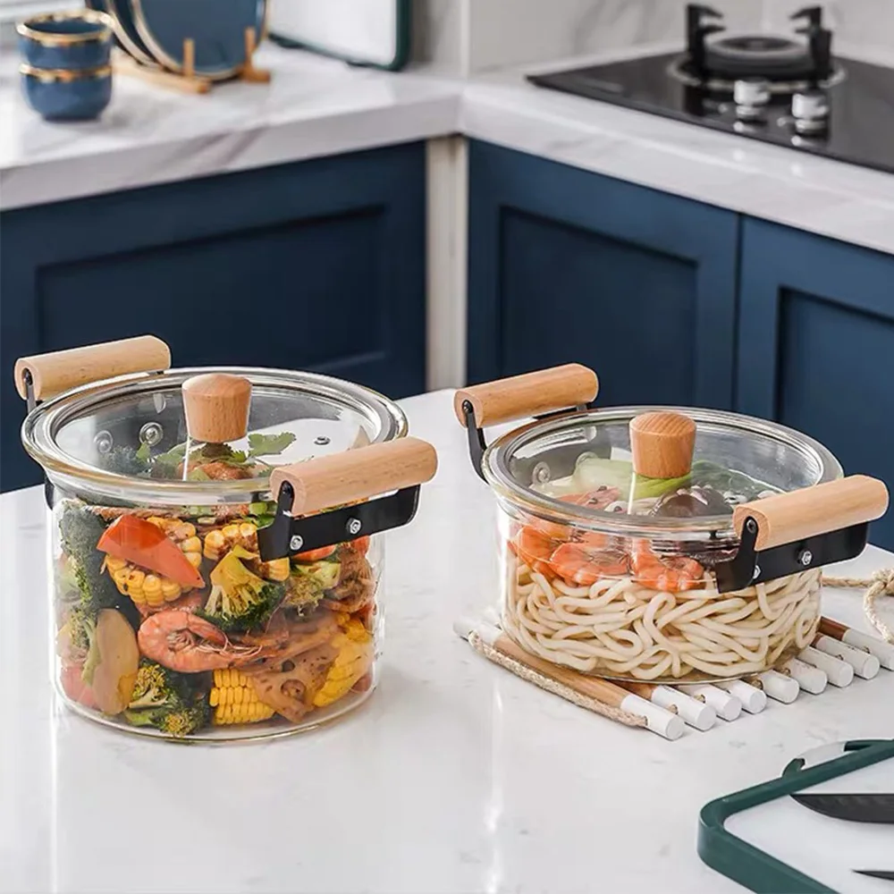 Direct Heating Heat Resistant clear Transparent Glass Cooking Pot