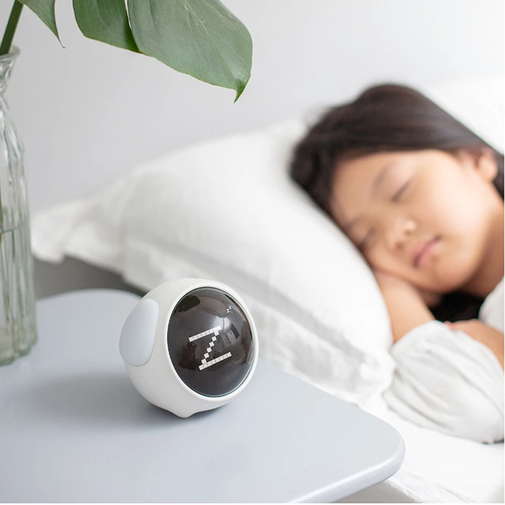 Emoticon Dual Alarm Clock with Voice Control Cute Animal Dog Night Light Smart Multifunction Children's Clock for Desktop Use