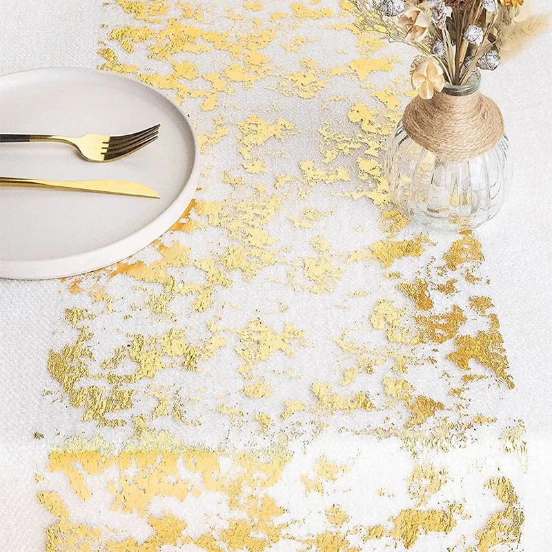 Gold Table Runner Sequin Glitter Foil Metallic Gold Thin Mesh Table