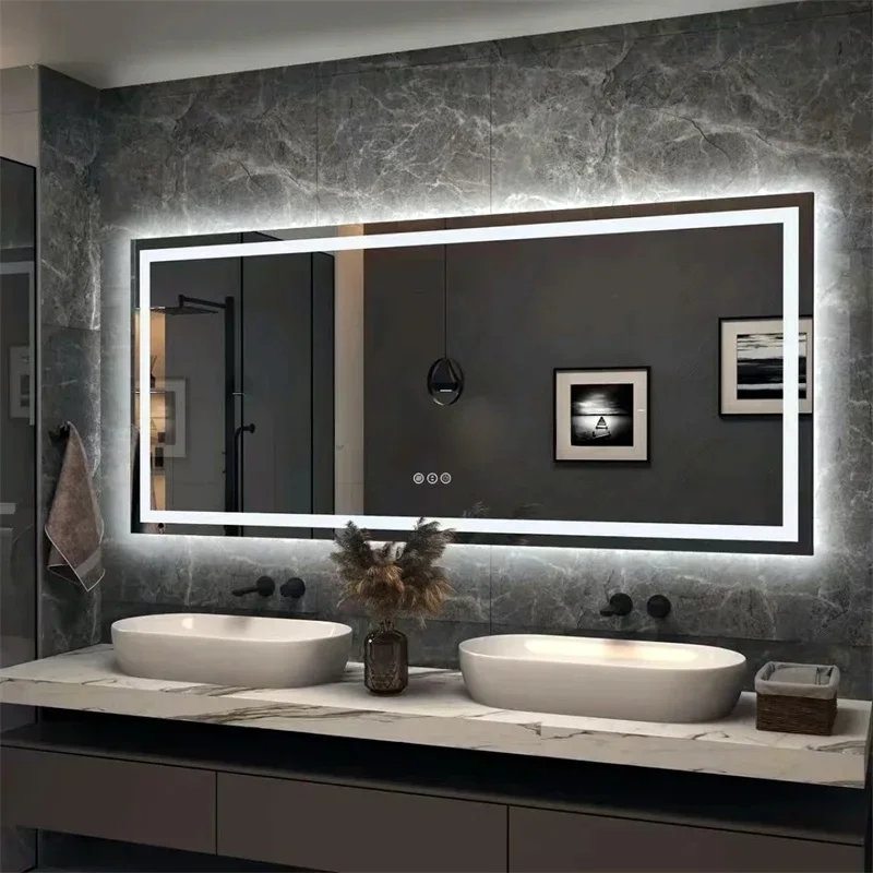 Large Rectangle Frameless Bathroom Backlit IP44 Rated LED Light Smart Mirror