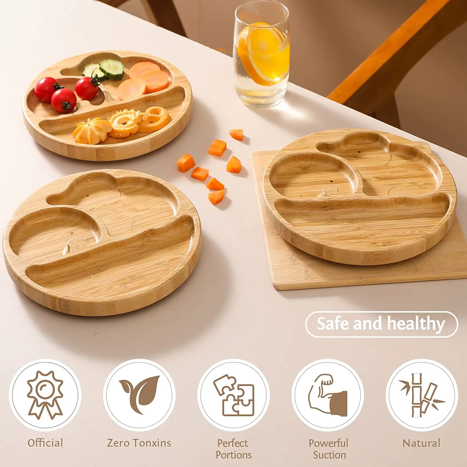 Baby Bamboo Suction Plates Set With Spoons & Fork,Baby Food Dishes