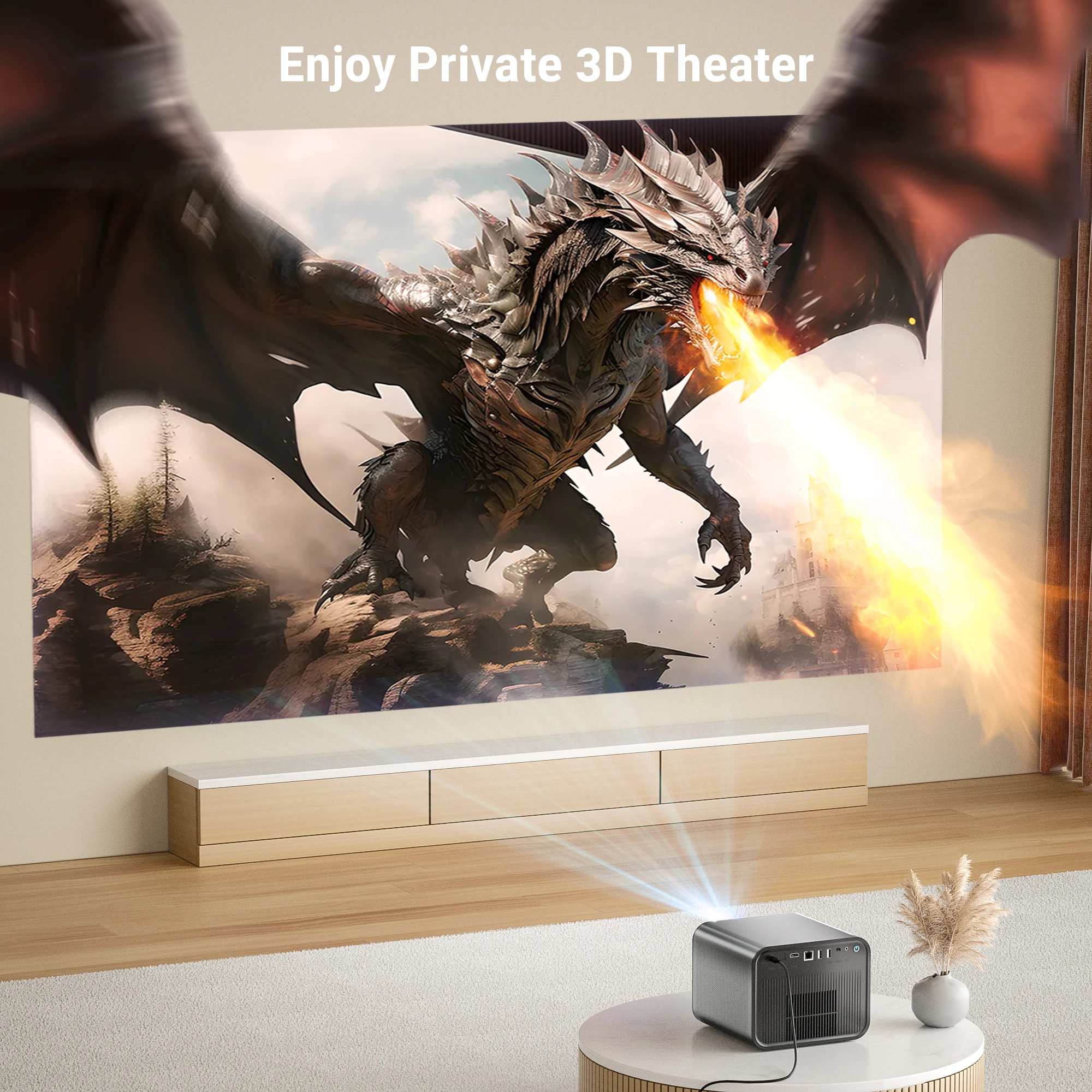 [Free Sample for Distributor] BYINTEK R90 Max 2200 Lumens Portable DLP Karaoke Projector 1080P Home Theater Projector With Base