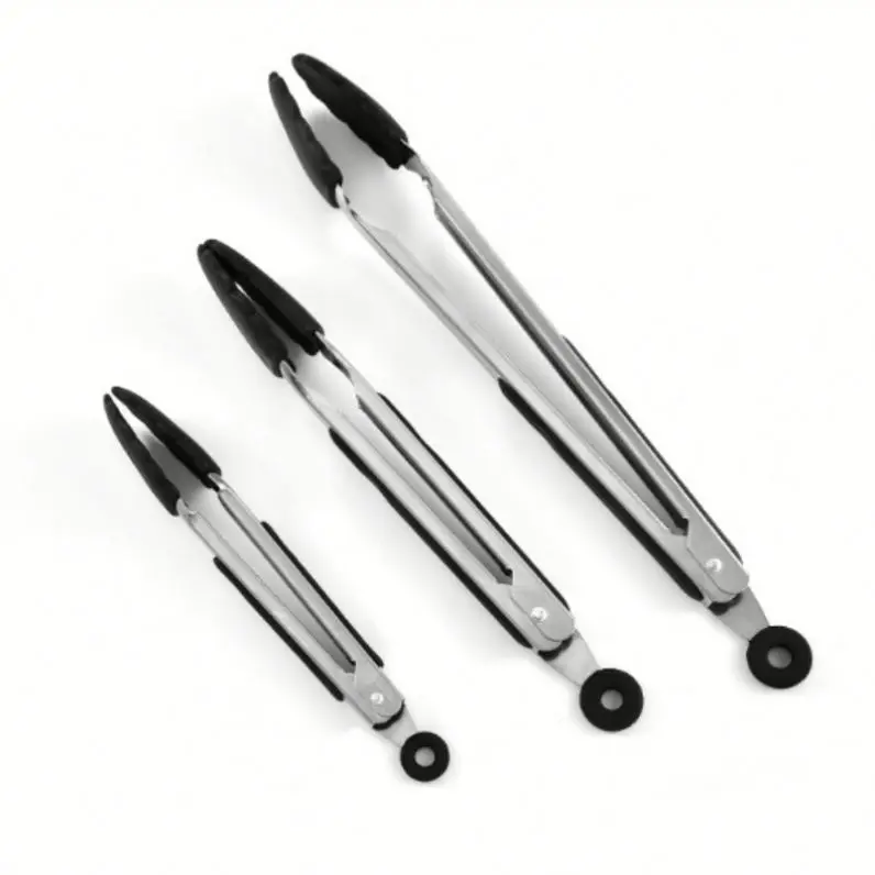 Premium Silicone BPA Free Non-Stick Stainless Steel BBQ Cooking Kitchen Tongs