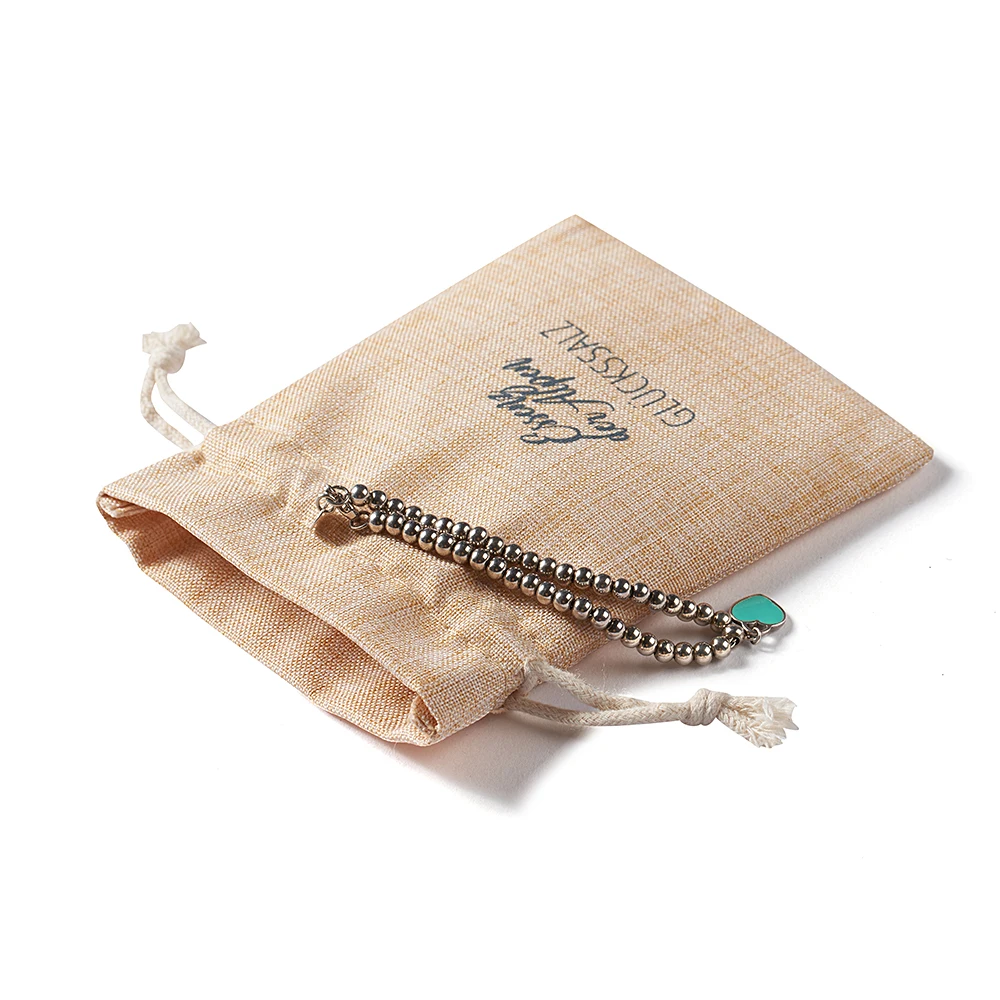 NATURAL Custom Print Logo Small Jute Jewelry Pouch Hemp Linen Jute Jewelry Bag Comb Burlap Drawstring Sacks