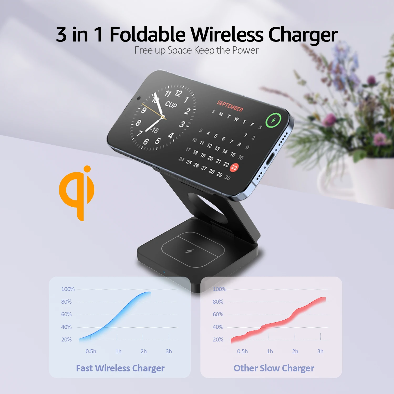 Factory Price Stock 3-in-1 Foldable Fast Charging Wireless Charger Stand Dock for iPhone 16 Electric Magnetic Magnetic Charger