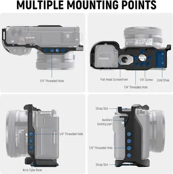 NEEWER ZV-E10 Camera Cage Compatible with Sony ZV-E10, Aluminum Video Shooting Cage Rig with Arca Type QR Plate, 1/4" Threads detail image