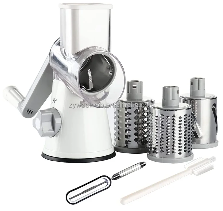 Rotary Cheese Grater Shredder 3 Multi Blade Manual Vegetable Slicer with Non-slip Suction Base Nuts Grinder Cheese Shredder With