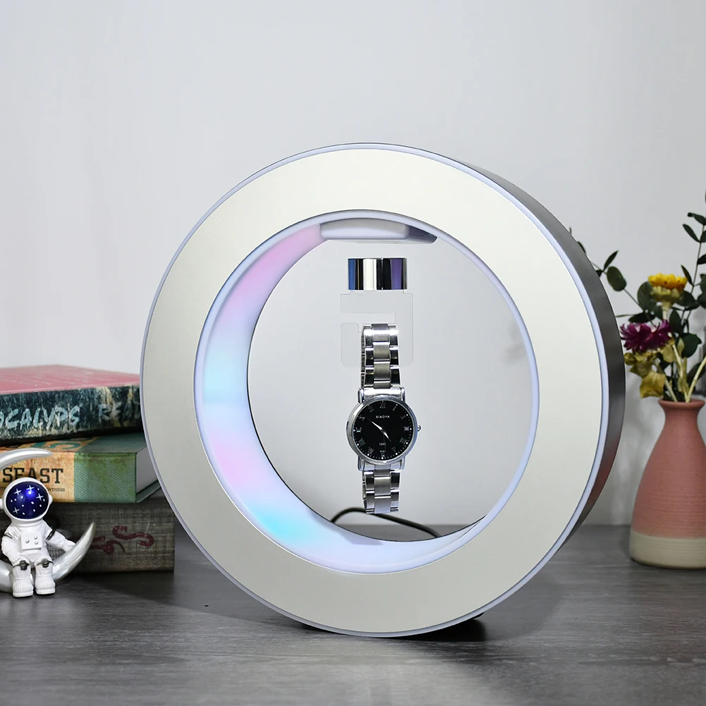 Unique Magnetic Levitating Floating Rotating Display Racks Levitating Watch Stand Display with Led Light
