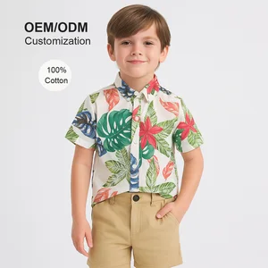 Summer Custom Boys Short Sleeve Hawaiian Shirt and Khaki Shorts Set 100% Cotton Tropical Print Kids Outfit OEM/ODM Available