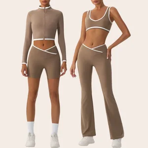 Custom High Quality Pilates Sportswear Gym Fitness Sports Clothing Cross High Waist Workout Clothes Women Active Wear Yoga Set