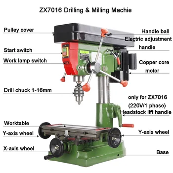ZX7016 Small Multifunctional Bench Pillar Type Milling Drilling