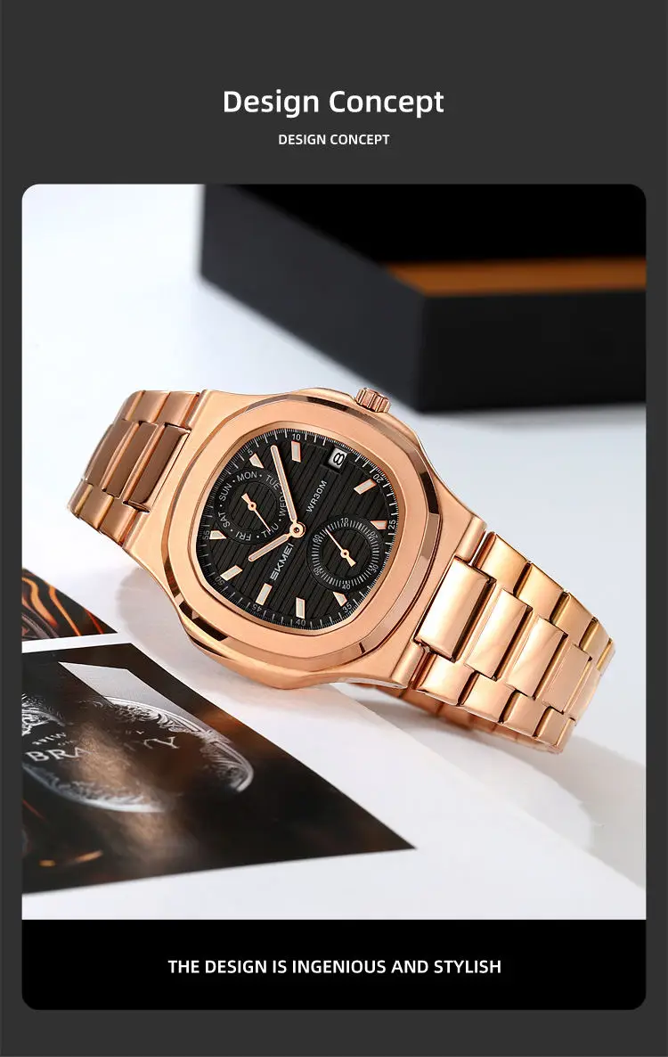Skmei 2423 Quartz Movement Waterproof Wristwatches Men's Watch Luxury Stainless Steel Bracelet Man Watch Relogio Masculino Clock