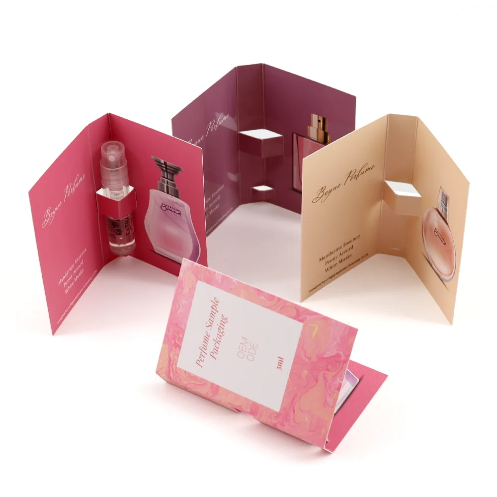 Wholesale Custom 1ml 2ml Sample Perfume Vial Glass Bottle Packaging Card Printing Perfume Paper Cards