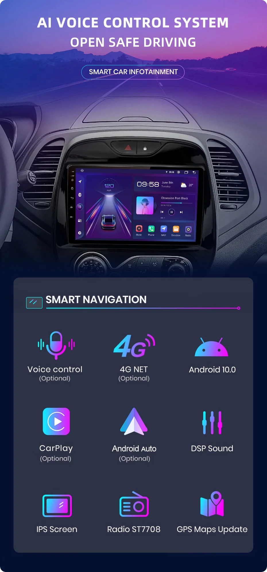 Buy Junsun V1pro AI Voice Car GPS 4G Multimedia Player For Renault