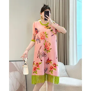 2026 Spring Summer Collection Elegant French Printed Casual Dress Large Size Loose Seaside A-Line Skirt Chiffon Natural