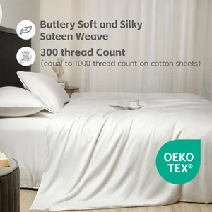 Custom Color Wholesale Sustainable Bamboo Fiber Sheet Set King Size 300TC Woven Cooling Fabric for Hotel Home Use All Season