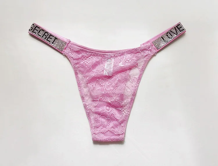 Womens Sexy Underwear - Lace See through Thongs with Rhinestones