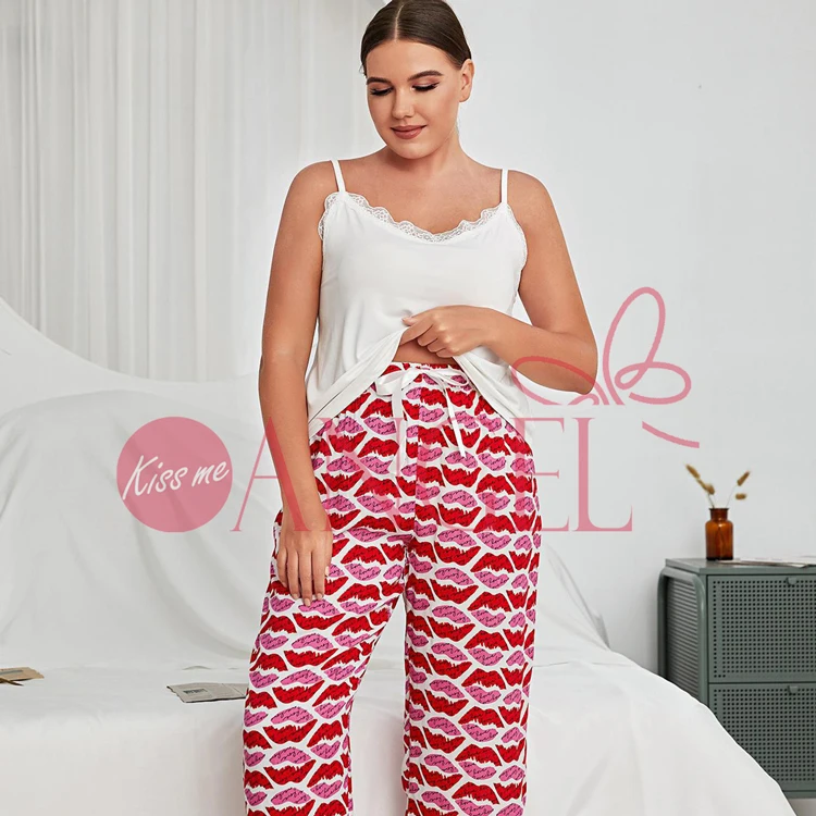 Kiss Me-ropa De Dormir Sexy De Ángel Para Mujer,Camisola,Top Con Estampado  De Labios,Pantalones Estampados,Conjunto De Pijama Sexy - Buy Sexy Mujeres  Ropa De Dormir,Ropa De Dormir Sexy,Sexy Conjunto De Pijama De Las