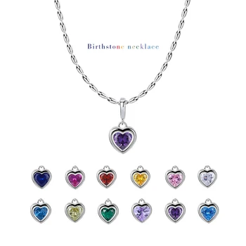DIY heart-shaped pendant 925 sterling silver purple twelve birthstone love necklace for women and men