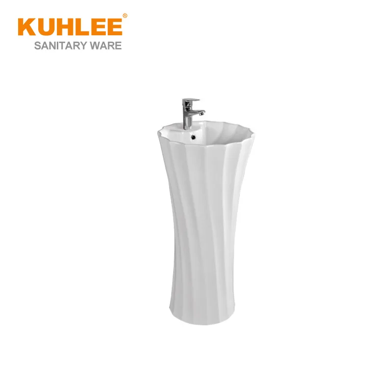 New Design Pedestal Sink Modern Hotel Sanitary Ware Bathroom Ceramic Round Hand Wash Basin Ceramic Pedestal Basin