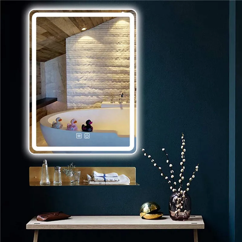 Modern Design LED Bathroom Smart Mirror Rectangle Silver with Sandblast Sensor Switch and Illumination for Salon Use