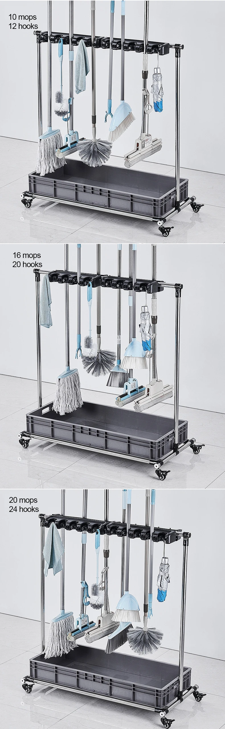 Stainless Steel Mop Storage Racks - Durable & Versatile