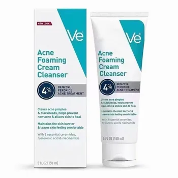 Acne Foaming Cream Cleanser Acne Treatment Face Wash facial Cleanser with 4% Benzoyl Peroxide, Hyaluronic Acid, and Niacinamide