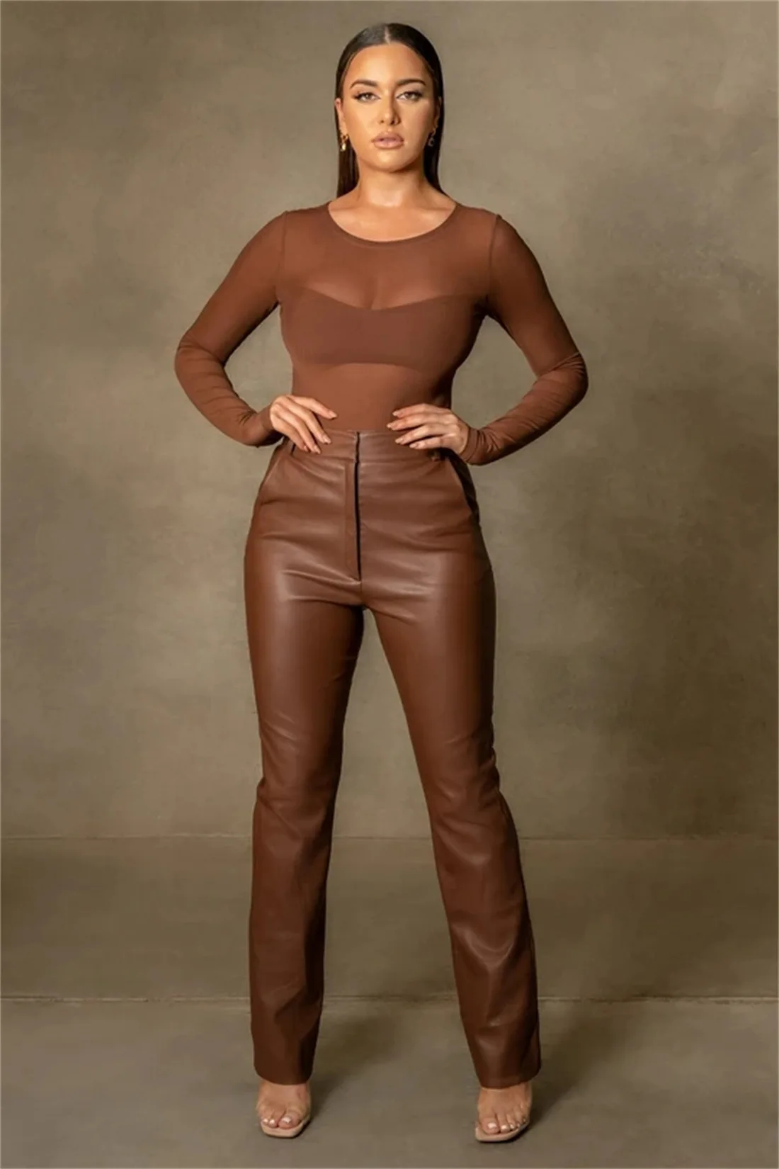 Women High Waist Solid Pockets Flare 