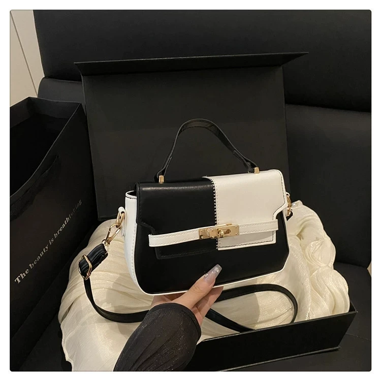 Contrast Color Small Tote Bag Ladies Handbag Vintage Square Bag Platinum Stylish Chain Shoulder Crossbody Bags for Daily Use