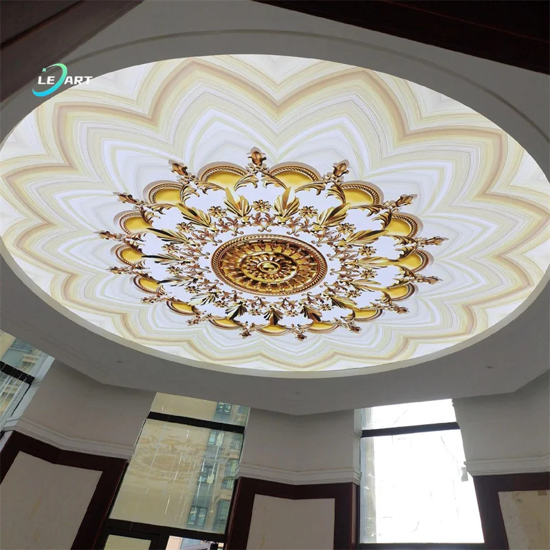 LeArt Plafond Pvc European Palace Style Artistic Decorative Gold Stretch Ceiling Design