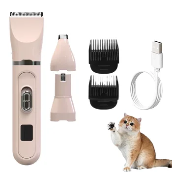 Four-in-One Electric Pet Grooming Scissors Dog Cat Hair Shaver Digital Display Nail Grinder Cross-Border Plastic Battery Powered