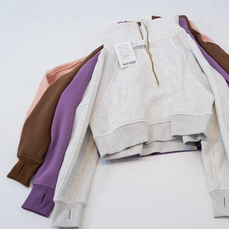 Autumn Winter Thickened High-neck Button-up Sweatshirt Sports Half-zip Loose Jacket Long preview