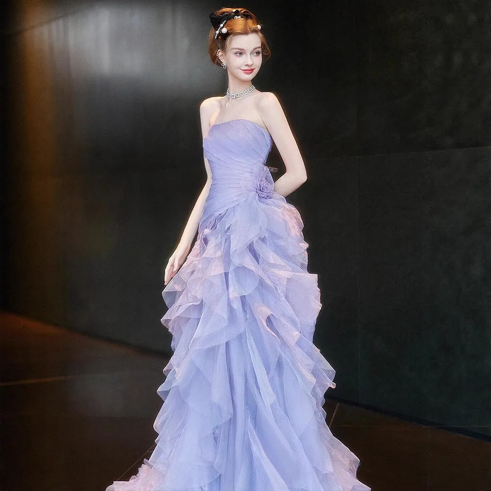 S3529L 2026 Purple Strapless Ethereal Luxury Engagement Dress, Extravagant  Princess Gown Stage Model Runway Evening Gown