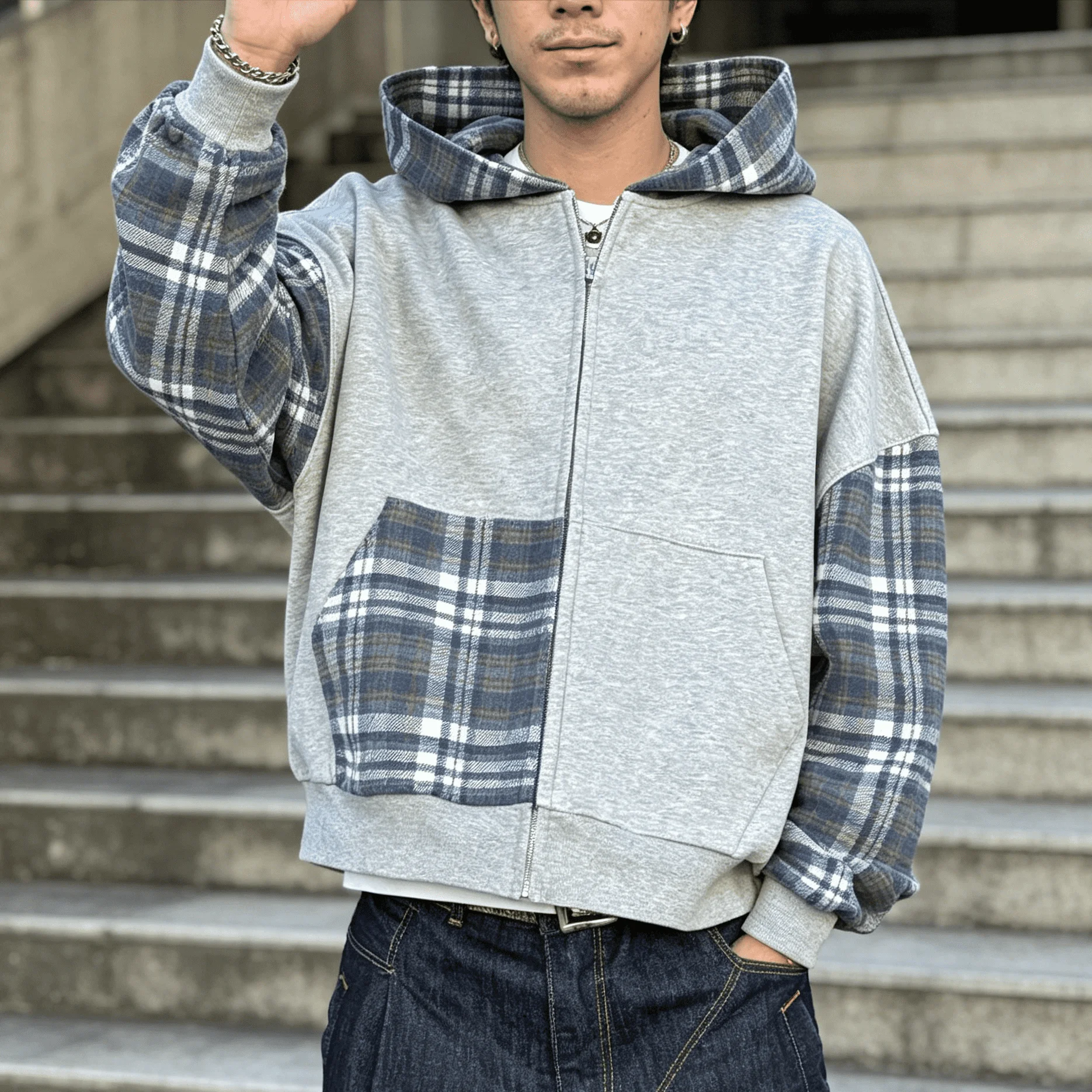Custom Men's Oversized Acid Wash Zipup Hoodie 100% Cotton French Terry Boxy Streetwear gallery 2