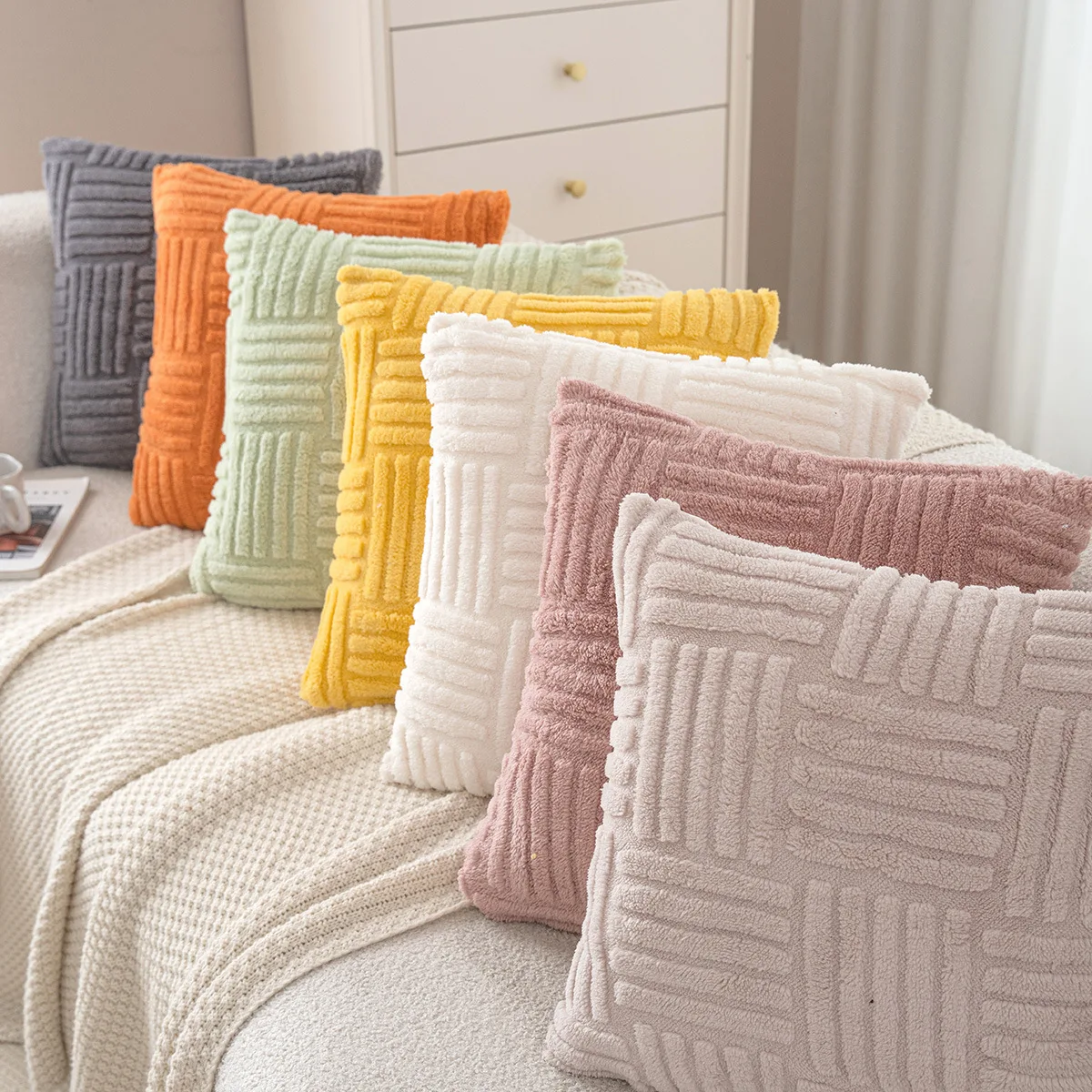 Aoyatex Home solid color cotton wool sofa pillow bedroom living room sofa model room decoration pillow cushion cover manufacture