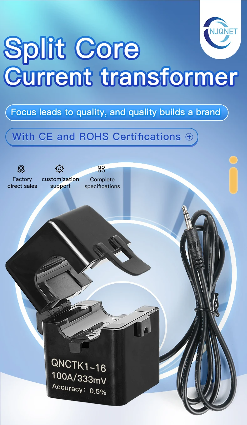 Split Core Ct Transformer QNCTK1-16 1A 1V 10A 20A 0.333mV 100A 333mV Ferrite Core Clamp CT Sensor Clamp on Current Transformer