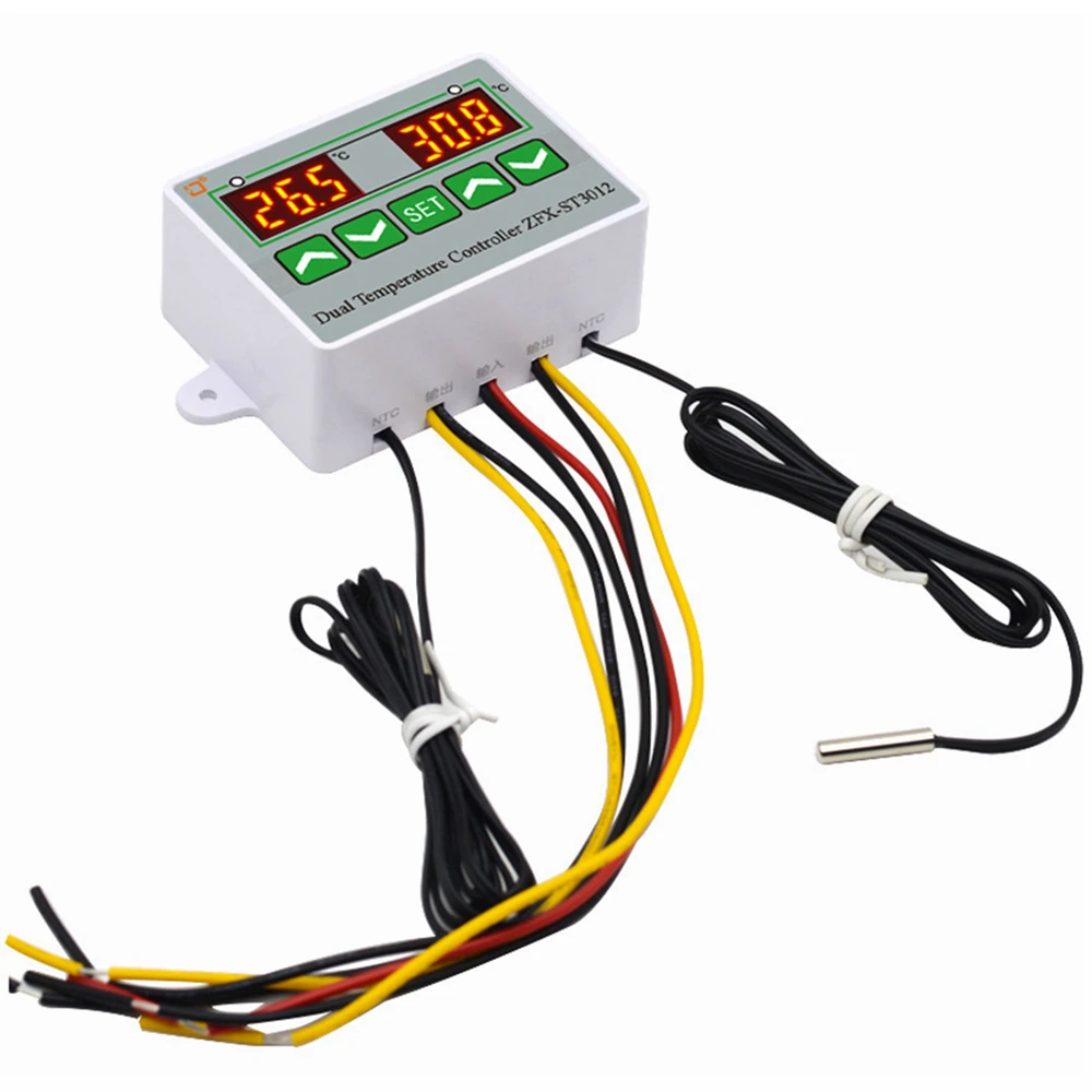 ST3012 Dual Temperature Controller Digital Thermostat Incubator Control  Microcomputer Dual Probe 12V 24V 220V