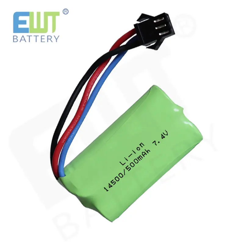 Tlilyy Batterie Li-ion 7,4 V 1200 mAh 2S 14500 SM-4P pour jouets électriques, pistolet à eau, jouets télécommandés, voiture, bateau, camion
