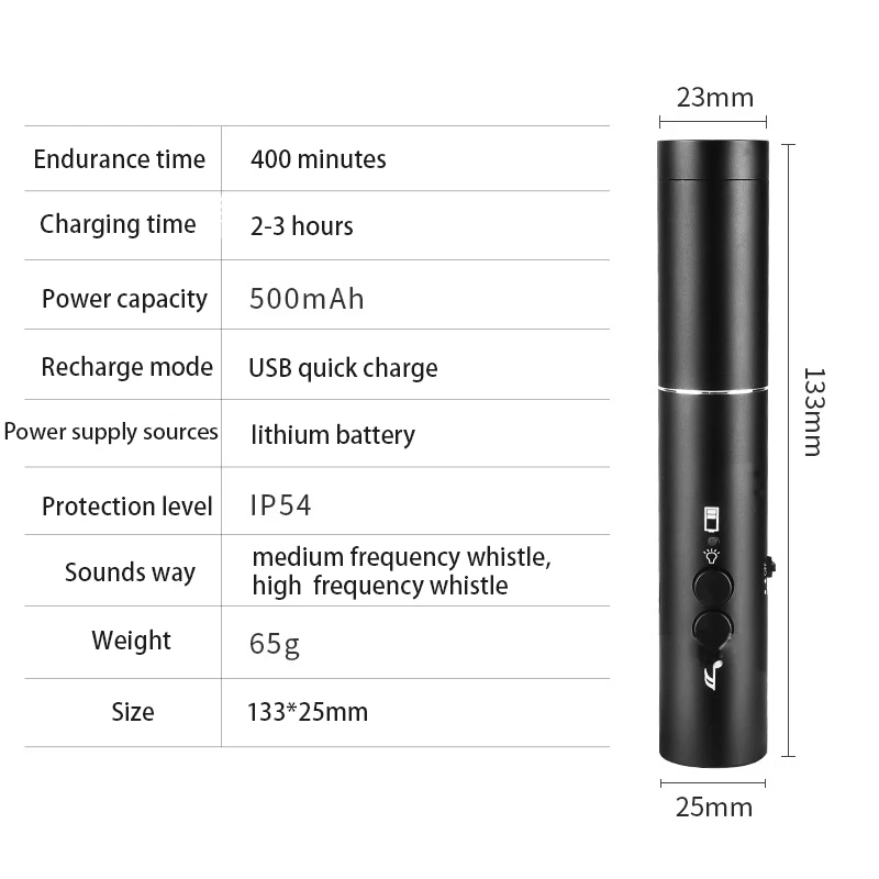 Electronic whistle with LED flashlight black rechargeable two-tone sports outdoor waterproof IP54 competition whistle