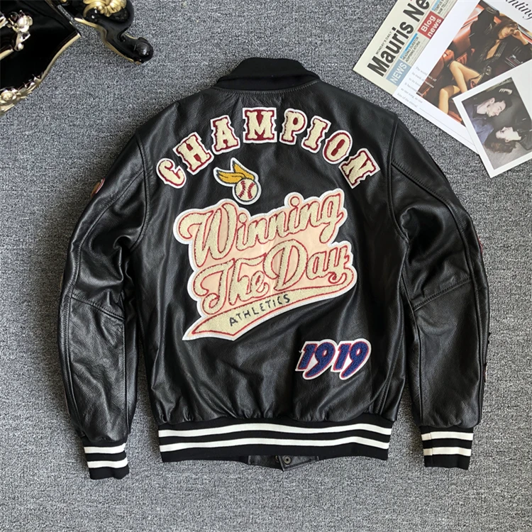 New Style Leather Men's Motorcycle Jacket Spring And Autumn Embroidery ...