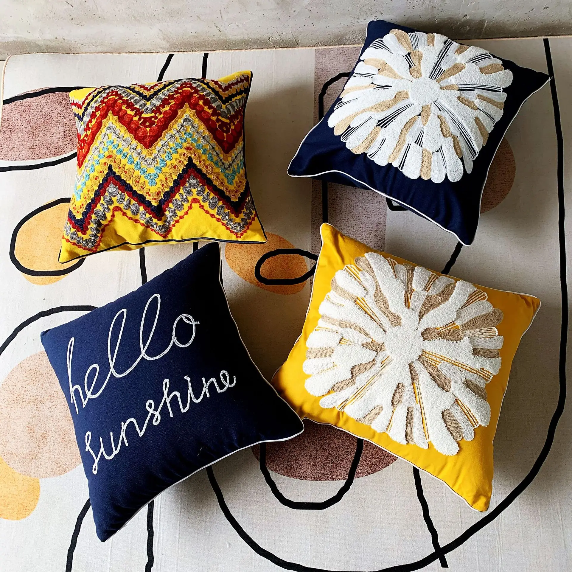 blue yellow throw pillows