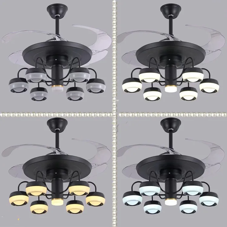 42 inch crystal chandelier fan light fixtures with remote control gold black luxury LED Ceiling Fan Light