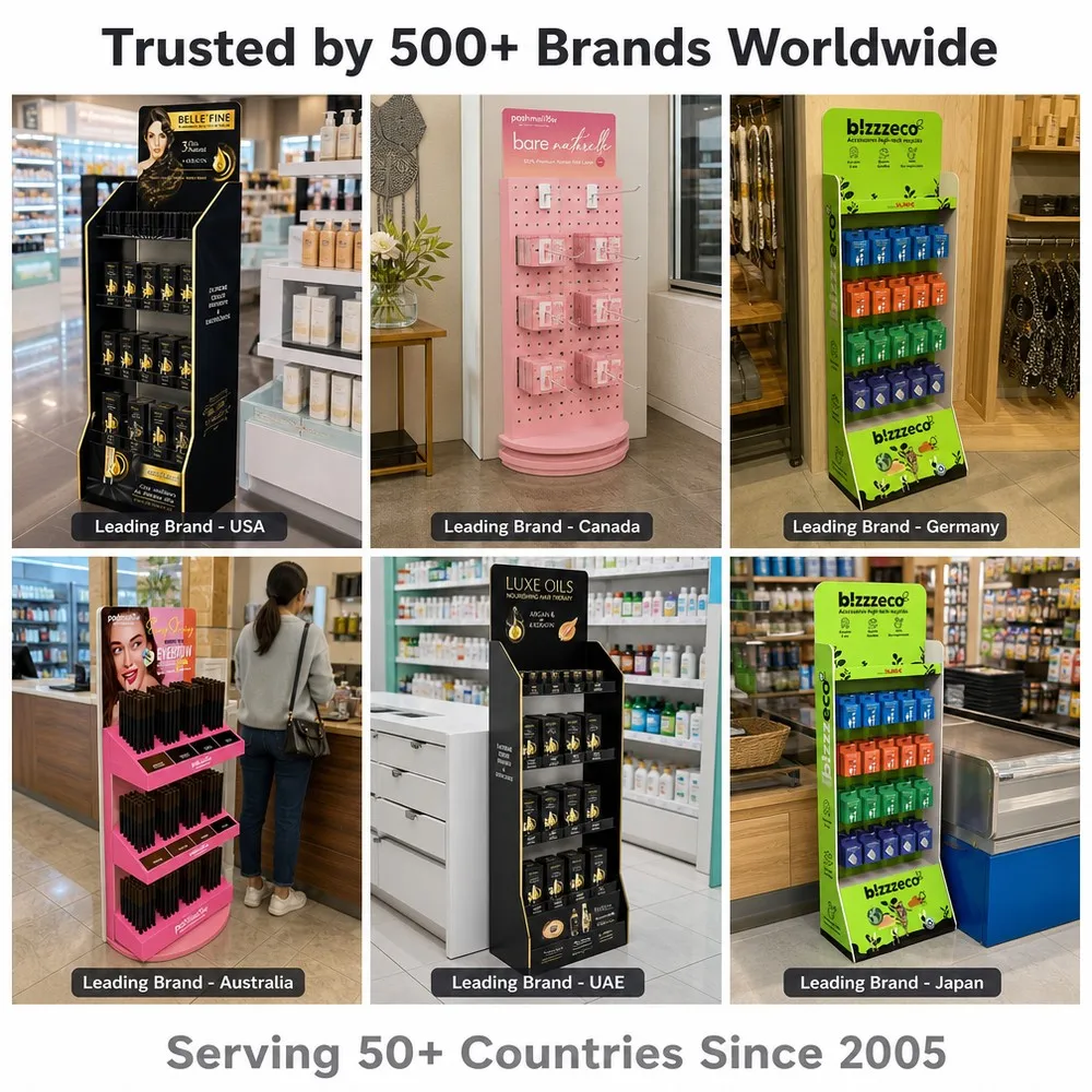 Apache Custom PVC Foam Board Display Stand Forex Floor Display Rack Retail Store POP Shelf Hooks for Cosmetics Phone Accessories