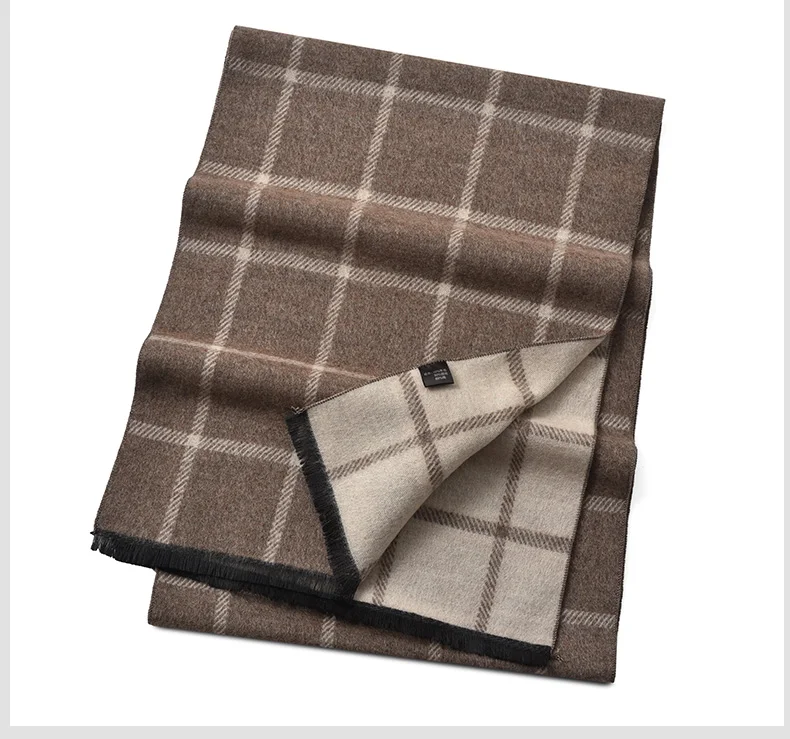 男士羊毛冬季围巾格子条纹商务休闲提花加厚围巾