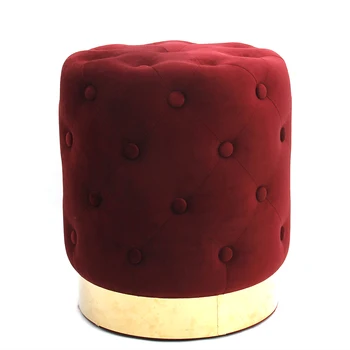Round Velvet Footrest Stool Pouf Velvet Stool Low Tufted Velvet Storage Ottoman