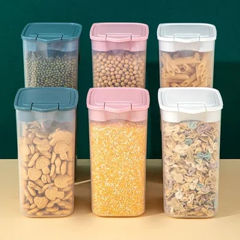 New design product lid kitchen can plastic grain storage can dry goods and snacks food storage box container bins jar set