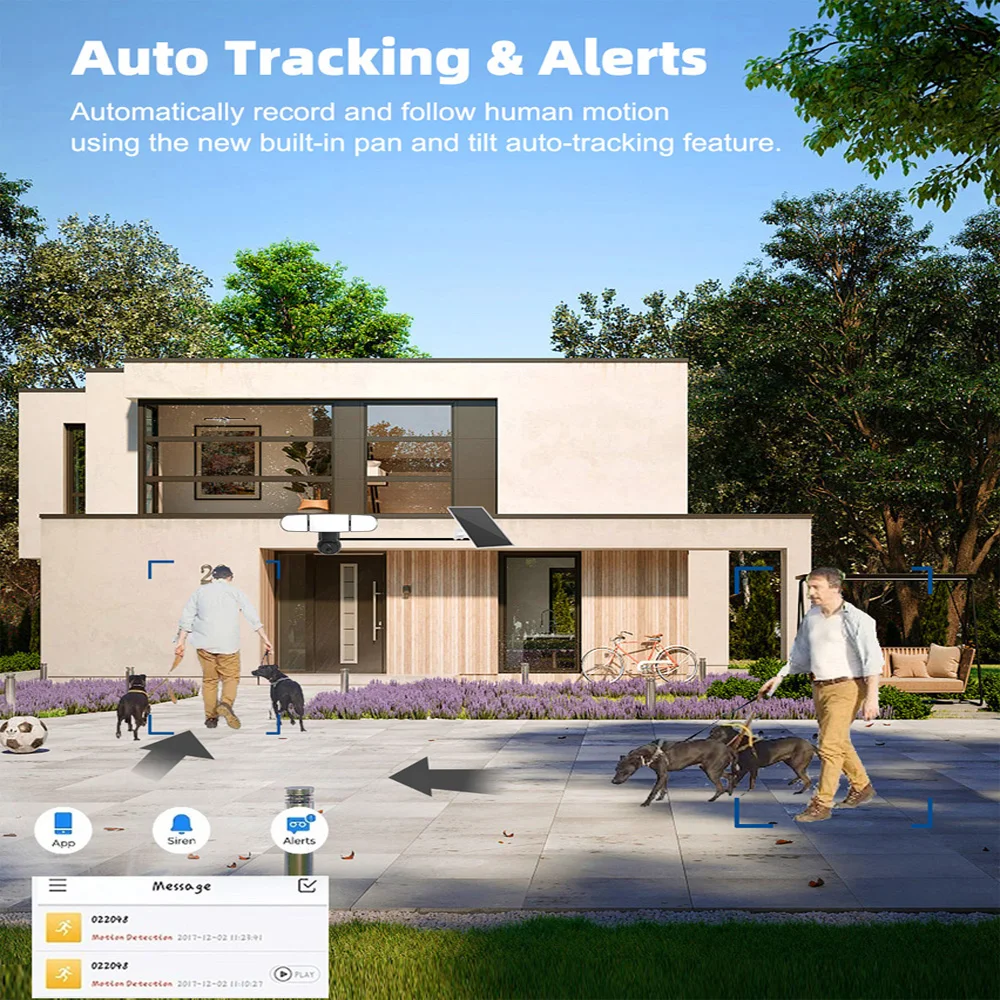 LCLCTEK 4MP Auto Tracking Solar PTZ Camera With 1500 Lumens Outdoor IP65 Waterproof Floodlight Garden Light PTZ Camera